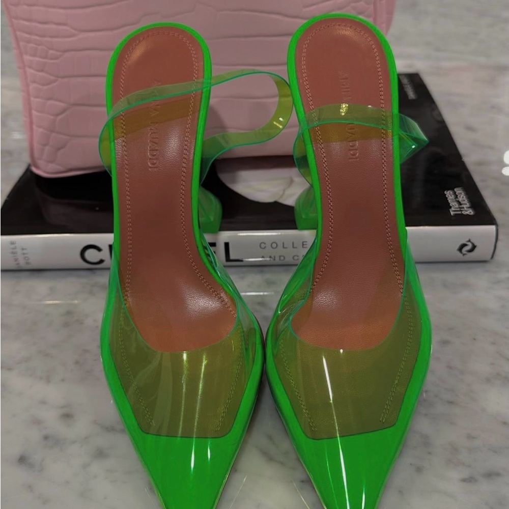 Amina Muaddi Green Transparent Heels